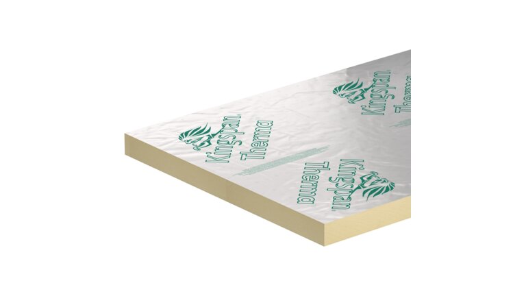 Alukaschierte Kingspan Therma PIR-Dämmplatte für hohe Dämmleistung.